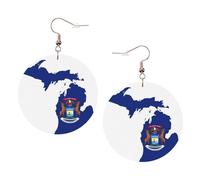 Michigan State Flag Map Stampato Rotondi Orecchini Per Le Donne, 1 Paio di Orecchini In Pelle Leggera Set Di Gioielli Alla Moda Regali Per Donne Ragazze, One Size, Poliestere