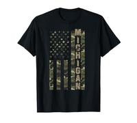 Michigan United States Distressed Camo w US Flag Maglietta