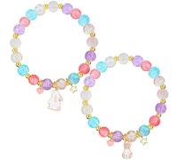 MICJLLT 2 braccialetti con ciondoli a forma di coniglietto pasquale, graziosi gioielli con perline di cristallo pastello e fascia elastica, per ragazze, donne, adolescenti, perfetti per riempire cesti