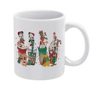 Mickey And Friends Drinks Christmas Coffee Latte Cup Tazza da caffè in ceramica bianca 325 ml, tazza da tè stampata su entrambi i lati con manico ergonomico a C, fondo ispessito, bicchieri in