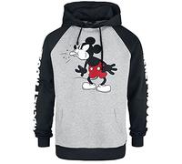 Mickey Mouse Minnie & Topolino Tongue out Uomo Felpa con Cappuccio Grigio/Nero L 70% Cotone, 30% Poliestere Regular