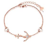 MicLee Bracciale da donna Bracciale con zircone e due cuori d'amore Bracciale con combinazione di ancore S925 Bracciale in argento Sterling Colori multipli