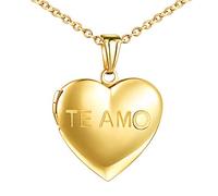 MicLee Collana con ciondolo a forma di cuore per donne e ragazze TE AMO inciso con scatola biglietto di auguri, Argento sterling