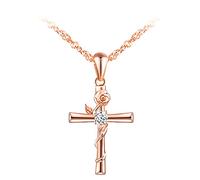 MicLee-Collane con ciondolo da donna S925 croce in argento Sterling Collane con rosa in argento Sterling Adatto a tutte le occasioni