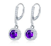 MicLee Orecchini da donna in Argento 925, Cerchi a chiusura francese con ciondolo di pietre preziose viola, Orecchini pendenti lunghi con zirconi rotondi, Gioielli moda da matrimonio quotidiano