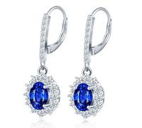 MicLee Orecchini da donna in Argento 925, Cerchi a chiusura francese con ciondolo di pietre preziose blu, Orecchini pendenti lunghi con zirconi uovo, Gioielli moda da matrimonio quotidiano