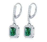 MicLee Orecchini da donna in Argento 925, Cerchi a chiusura francese con ciondolo di pietre preziose verdi, Orecchini pendenti lunghi con zirconi smeraldo, Gioielli moda da matrimonio quotidiano