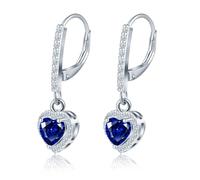 MicLee Orecchini da donna in Argento 925, Cerchi a chiusura francese con ciondolo di pietre preziose blu, Orecchini pendenti lunghi con zirconi cuore, Gioielli moda da matrimonio quotidiano