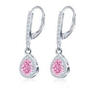 MicLee Orecchini da donna in Argento 925, Cerchi a chiusura francese con ciondolo di pietre preziose rosa, Orecchini pendenti lunghi con zirconi pera, Gioielli moda da matrimonio quotidiano