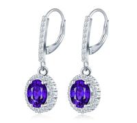 MicLee Orecchini da donna in Argento 925, Cerchi a chiusura francese con ciondolo di pietre preziose viola, Orecchini pendenti lunghi con zirconi ovali, Gioielli moda da matrimonio quotidiano