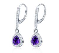 MicLee Orecchini da donna in Argento 925, Cerchi a chiusura francese con ciondolo di pietre preziose viola, Orecchini pendenti lunghi con zirconi pera, Gioielli moda da matrimonio quotidiano