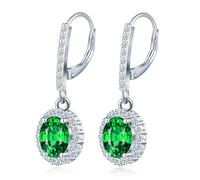 MicLee Orecchini da donna in Argento 925, Cerchi a chiusura francese con ciondolo di pietre preziose verdi, Orecchini pendenti lunghi con zirconi ovali, Gioielli moda da matrimonio quotidiano