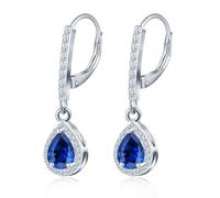 MicLee Orecchini da donna in Argento 925, Cerchi a chiusura francese con ciondolo di pietre preziose blu, Orecchini pendenti lunghi con zirconi pera, Gioielli moda da matrimonio quotidiano