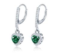 MicLee Orecchini da donna in Argento 925, Cerchi a chiusura francese con ciondolo di pietre preziose verdi, Orecchini pendenti lunghi con zirconi cuore, Gioielli moda da matrimonio quotidiano