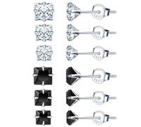 MicLee Orecchini solitari in argento 925 per donne e uomini eleganti orecchini in zircone quadrato a quattro artigli, orecchini di diametro 3/4/5 mm (set di 3 paia), Zircone, zirconia cubica