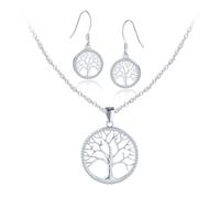 MICMIF Set di gioielli da donna in argento Sterling 925, con ciondolo a forma di albero della vita, con catenina da 45 cm e orecchini con zirconi, collana e orecchini in argento, per donne e ragazze
