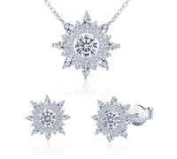 MICMIF Set di gioielli da donna in argento sterling 925 con fiocco di neve da 1 ct e collana di moissanite e orecchini di Natale, in argento Sterling 925, ipoallergenico, VVS1 D, colore neve, per