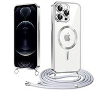 Micnkifo Elettrolitico TPU Magnetica Cover con Cordino per iPhone 12 Pro Max, Compatibile con Magsafe Ricarica Wireless, Antiurto AntiGraffio con Collana Regolabile Case per iPhone 12 Pro Max, Argento