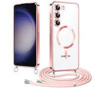 Micnkifo Elettrolitico TPU Magnetica Cover con Cordino per Samsung Galaxy S23 Plus, Compatibile con Magsafe Ricarica Wireless, Antiurto AntiGraffio con Collana Regolabile per Samsung S23 Plus 5G, Rosa