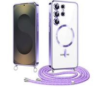 Micnkifo Elettrolitico TPU Magnetica Cover con Cordino per Samsung Galaxy S25 Ultra, Compatibile con Magsafe Ricarica Wireless, Antiurto AntiGraffio con Collana Regolabile per Samsung S25 Ultra, Viola
