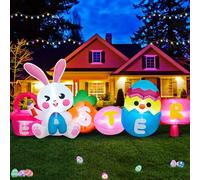 MICOCAH Decorazioni per esterni gonfiabili pasquali lunghe 2,4 m, coniglietto gonfiabile con uova colorate, pulcino/carota, luci LED integrate, decorazione per cortile, decorazione per feste, prato