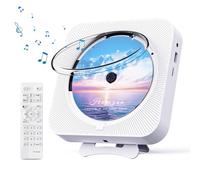 MICOCIOUS Bluetooth Portable Home CD Music Player with Remote Control, Timer, Built-in Speakers and LED Display - FM Radio Boombox (White)