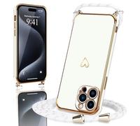 Micoden Cover pour iPhone 15 Pro Max avec Collier Réglable Cover iPhone 15 Pro Max avec Motif Coeur d'amour Mignon Etui Housse avec Cordon Tour de Cou Lanière en Corde pour iPhone 15 Pro Max (Blanc)