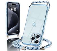 Micoden Cover pour iPhone 15 Pro Max avec Collier Réglable Cover iPhone 15 Pro Max avec Motif Coeur d'amour Mignon Etui Housse avec Cordon Tour de Cou Lanière en Corde pour iPhone 15 Pro Max (Bleu)