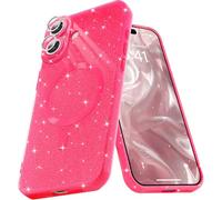 Micoden Magnetic Case per iPhone 16 Glitter Case compatibile con MagSafe Wireless Charging Shock-Proof Camera Cover Glitter Silicone Soft, Rosso Rosa