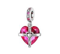 Micoo Ciondolo in argento Sterling 925 con pietra portafortuna, gennaio-dicembre, cuore con zirconi, si adatta alla maggior parte dei braccialetti e delle collane, gioielli da donna, Argento sterling