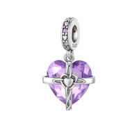 Micoo Ciondolo in argento Sterling 925 con pietra portafortuna, gennaio-dicembre, cuore con zirconi, si adatta alla maggior parte dei braccialetti e delle collane, gioielli da donna, Argento sterling