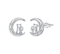 Micory Orecchini Donna Argento 925 Orecchini Gatto sulla luna - Gioiello Elegante Regalo Perfetto per Doni Speciali Per Amanti dei Gatti