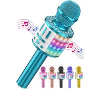 Microfono Karaoke Bluetooth, Microfoni Karaoke Wireless con LED Flash, Portatile Karaoke Player Bambini, Altoparlante, Cambia Voce, per KTV/Casa/Festa/Canto, Compatibile con Android/iOS