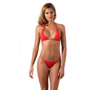 Micro Bikini Rosso Stringato Top Allacciato al Collo Coppe Triangolo + Perizoma