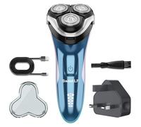 Micro Charging SweetLF Rasoio Elettrico Uomo,Regolabarba con Testine Rotanti 4D, Rasoio Ricaricabile Wet & Dry con Display LED, Rasatura Impermeabile IPX7 Blu Navy