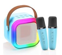 Micro Karaoke per bambini con 2 microfoni senza fili, Bluetooth Karaoke con Luce LED e Effetti di Cambio Voce, Portatile Microfono Macchina Karaoke Regalo per Ragazzi e Ragazze (Blu)