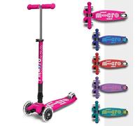 Micro® Maxi Deluxe Pieghevole LED, Monopattino a 3 ruote, 5-12 anni, peso 2,5 kg, carico massimo 70 kg, altezza 67-91 cm, piattaforma antiscivolo polipropilene (flessibile, alta resistenza) (rosa)