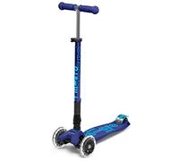 Micro Kickboard - Monopattino Maxi Deluxe pieghevole a tre ruote per bambini con ruote luminose a LED attivate dal movimento con inclinazione per bambini dai 5 ai 12 anni (blu marino)