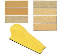 Micro Sander Kit 3,5 x 1 pollici Mini per piccoli progetti, strumenti di levigatura con impugnatura dettagliata, 70 fogli di carta vetrata legno 40/60/80/120/180/240/320, fai da te, lucidatura, giallo
