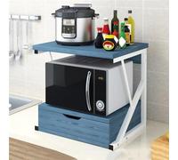 Micro supporto in legno a 2 ripiani con cassetto, resistente mensola da cucina per micro tostapane e stampante, scaffale salvaspazio da banco