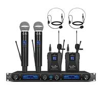 MicrocKing Sistema microfonico senza fili, UHF, set con 2 microfoni portatili/2 lavalier Bodypack, struttura in metallo, frequenza fissa, lungo raggio, ideale per karaoke/festa/matrimonio/concerto
