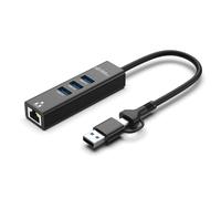 Microconnect USBHUB-RJ45-2IN1 hub di interfaccia USB 3.2 Gen 1 [3.1 Gen 1] Type-A 5000 Mbit/s Nero (USB 3.2 Gen 1 Hub 4-Port with - Ethernet and USB-C & A - Connectors - Warranty: 300M) - Nouvo
