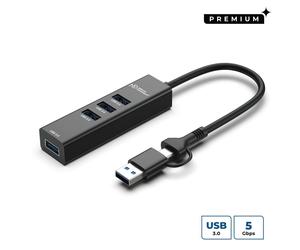 Microconnect USBHUB4-2IN1 hub di interfaccia USB 3.2 Gen 1 [3.1 Gen 1] Type-A 5000 Mbit/s Nero (USB 3.0 Hub 4-Port with USB-C - & A connectors, 5Gbps, 0,15m - Warranty: 300M) - Nouvo