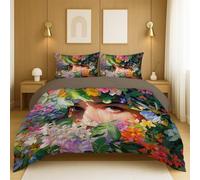 Microfibra con Stampa Colorato Parure Copripiumino Illustrazione Sognante Fiori Ragazza Resistente Copripiumini per Children's Boys Girls Duvet Cover 260x240cm(102" x 95")