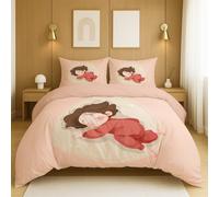 Microfibra con Stampa Rosa Rosso Copripiumino Cartoon Caldo Carino Ragazza leggero Traspirante per camera da letto e soggiorno Duvet Cover 135x200cm(53" x 79")