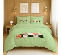 Microfibra con Stampa Verde Copripiumino Cartoon Carino Simple Sushi Completa Singola Doppia per camera da letto e soggiorno Duvet Cover 200x200cm(79" x 79")