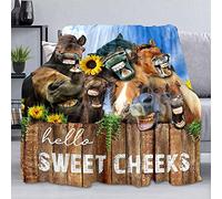 Microfibra Coperta, Funny Horse Yellow Sunflower Green Plant Rustic Farmhouse Animal, Multiuso Coperta Pile Lancio, Copriletto per Accogliente, Flanella, Confortevole S