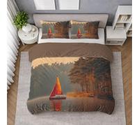 Microfibra Morbida Set Copripiumino Arancio, Copripiumino Matrimoniale 250 X 200 cm Veicolo Barca Vela Autunno, Biancheria da Letto confortevole, Leggera e Traspirante, per il riposo quotidiano