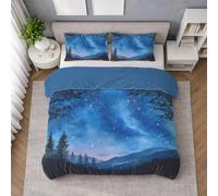 Microfibra Morbida Set Copripiumino Blu, Copripiumino Matrimoniale 250 X 200 cm Paesaggio Notte Stellata Lago, Biancheria da Letto confortevole, Leggera e Traspirante, per il riposo quotidiano