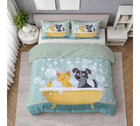 Microfibra Morbida Set Copripiumino Blu, Copripiumino Piazza E Mezza 200 X 200 cm Animale Bagno Animale Divertente, Biancheria da Letto confortevole, Leggera e Traspirante, per il riposo quotidiano